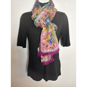 Scarf Silk Elephant Animal Print Pink 66" Rectangle Maximalist Dopamine Eclectic